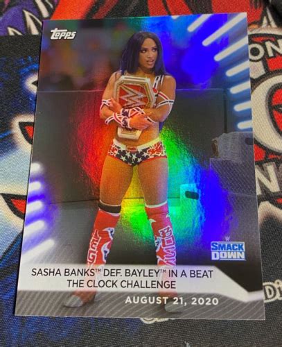 2021 Sasha Banks Topps WWE Womens Division 62 Foil Rainbow Holo Card