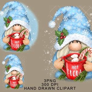 Hot Cocoa Gnome Png Winter Clipart Digital Christmas Gonk Etsy