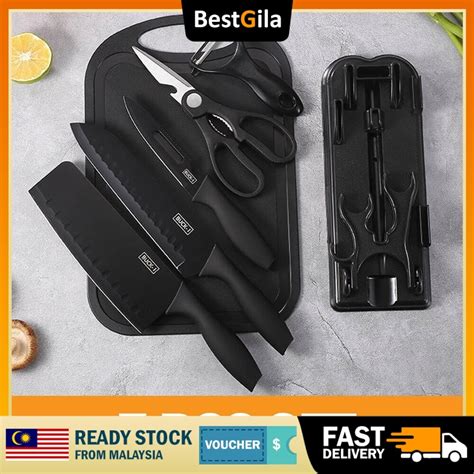 BestGila Malaysia 7pcs Premium Stainless Steel Knife Black Oxidation