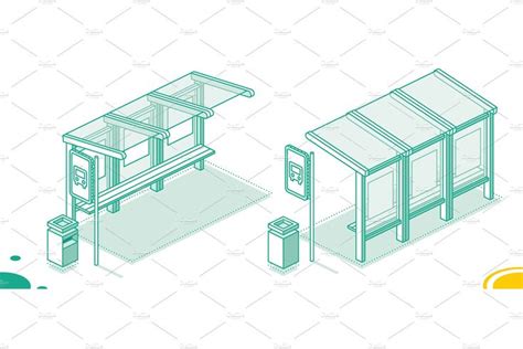 Isometric Bus Stop Vector Illustration