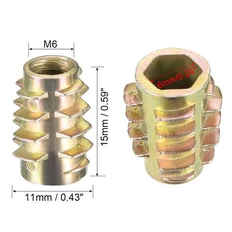 Threaded Insert Nuts Zinc Alloy Hex Flush M6 Internal Threads 15mm