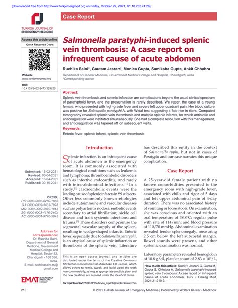 PDF Salmonella Paratyphi Induced Splenic Vein Thrombosis A Case