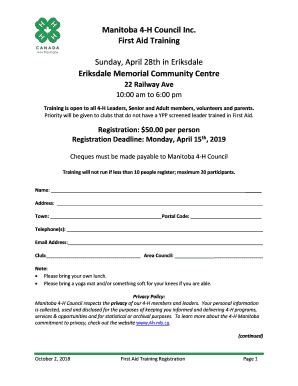 Fillable Online Manitoba 4 H Council Inc First Aid Training Fax Email