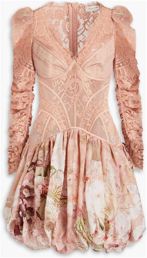 Zimmermann Dancer Lace Paneled Floral Print Silk And Linen Blend Mini