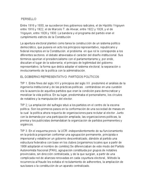 El Surgimiento De Los Partidos Políticos En La Argentina A Principios Del Siglo Xx Y El Desafío