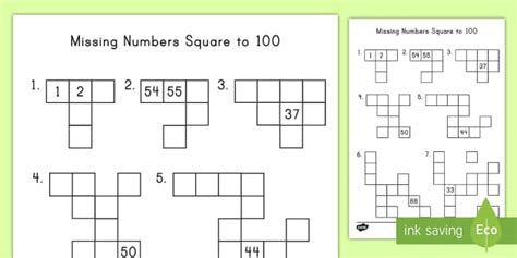 Missing Numbers 100 Square Math Puzzles Lehrer Gemacht