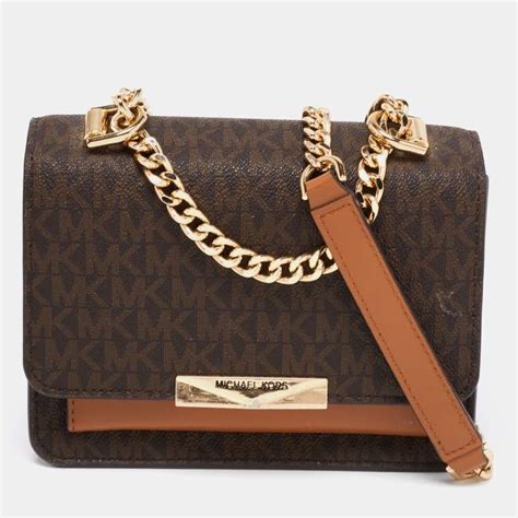 Michael Kors Brown Signature Coated Canvas And Leather Jade Shoulder