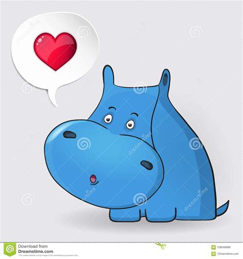 Hippopotamus Thinking About Love Speech Bubble With Heart Valentines