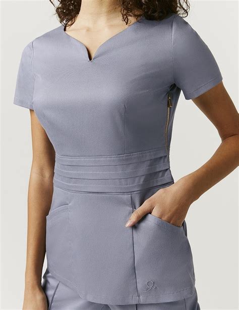 Pleated Peplum Top In Graphite Medical Scrubs By Jaanuu Medical