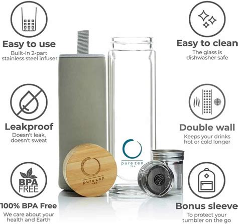 Glass Tea Infuser Bottle With Bamboo Lid 15 Oz Pure Zen Tea