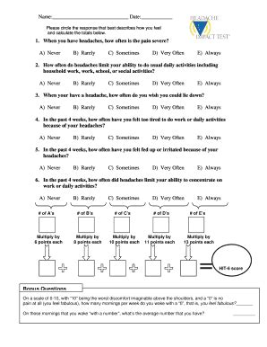 Fillable Online HIT 6 Headache Impact Test Fax Email Print PdfFiller