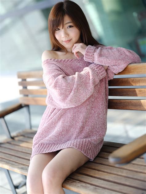 Asian Bench Sitting Dress Legs Smile Glance HD Phone Wallpaper