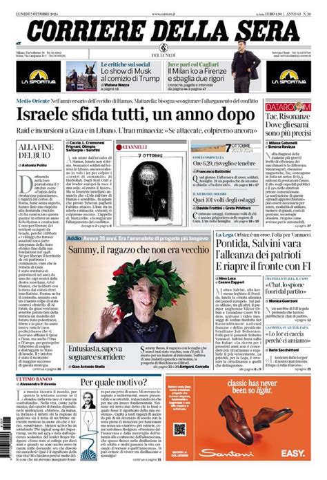 Prima Pagina Del Corriere Della Sera Di Oggi Corriere It