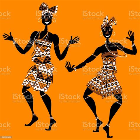Desenhos De Dança Africana - Vetores de Dança Ritual Africana Duas Dançarinas Em Trajes Tradicionais ...