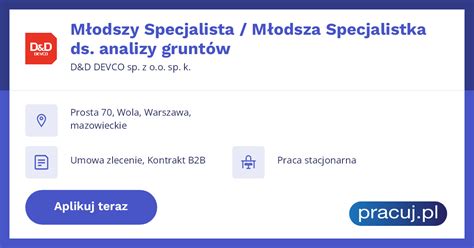 Oferta pracy Młodszy Specjalista Młodsza Specjalistka ds analizy