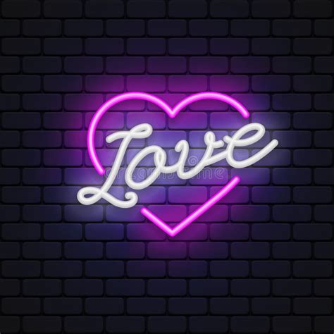 Bright Heart Neon Sign Retro Neon Heart Sign On Purple Background