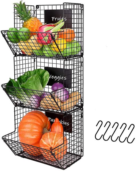 X Cosrack Metal Wire Basket Wall Mount 3 Tier Wall Storage Basket