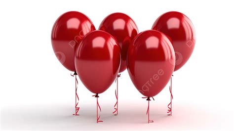 Five Red Balloons With String In The Middle Background 3d Illustration