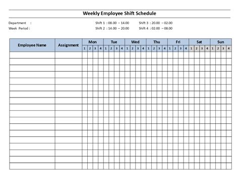 Weekly employee Shift ScheduleMon to Sun 4 Shifts - Download this free ...