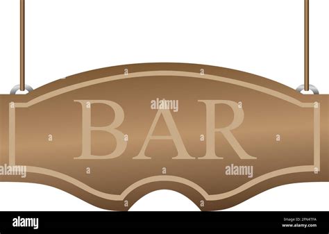 Bar Signboard Curly Wooden Signboard Hanging On The Ropes Vector