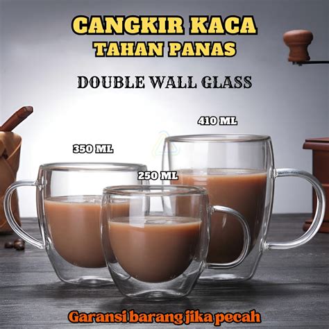 Jual Gelas Kaca Cangkir Kopi Teh Double Wall Glass Tahan Panas 2 Lapis Kaca 410 Ml Shopee