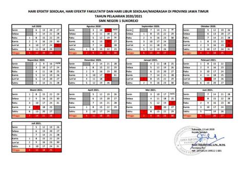 Kalender Akademik Tahun Ajaran 2020 2021 SMKN 1 SUKOREJO