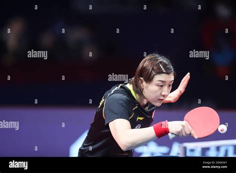 Chinese Table Tennis Player Chen Meng Plays Against Chinese Table