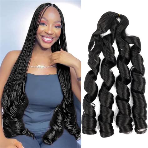 French Curly Braiding Hair 30 Inch 6 Packs Black Loose Wave Bouncy