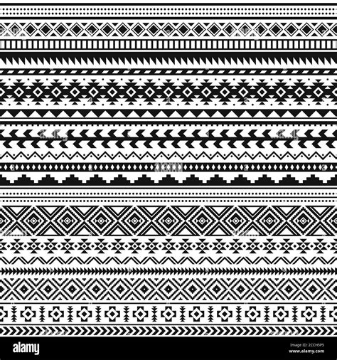 Tribal indian borders. Black white geometric pattern, seamless ethnic print for textile or ...