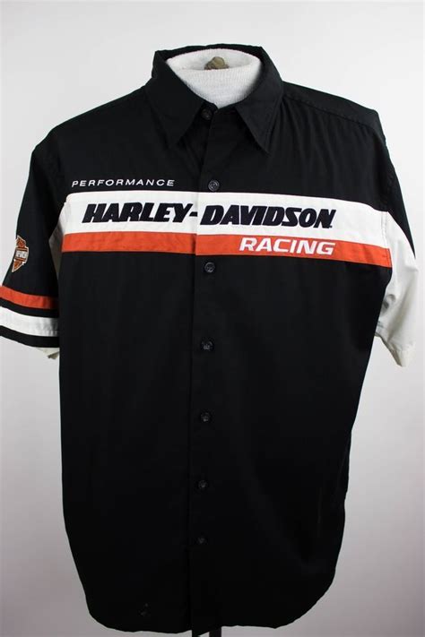 Harley Davidson Racing Mens Sz L Black Orange Screaming Eagle Button