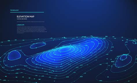 Topographic map blue technology background. Big data elevation map with contour lines ...