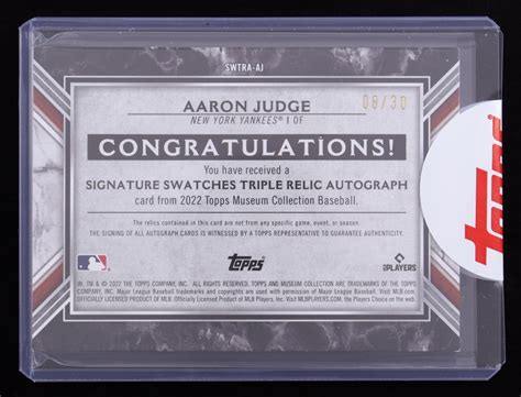 Aaron Judge Topps Museum Collection Signature Swatches Triple