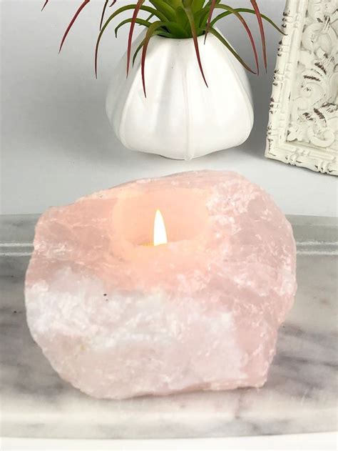 Rose Quartz Candle Holder Crystal Tea Light Holder For Healing Energy