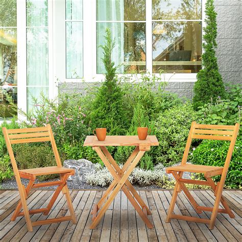 Outsunny 3 Piece Folding Patio Bistro Set Wooden Outdoor Chairs And