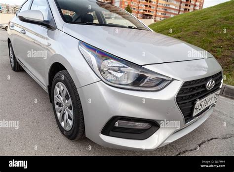 Novosibirsk Russia March Front View Of Silver Hyundai