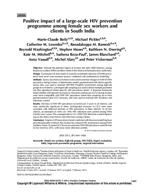 Pdf Positive Impact Of A Large Scale Hiv Prevention Programme Among