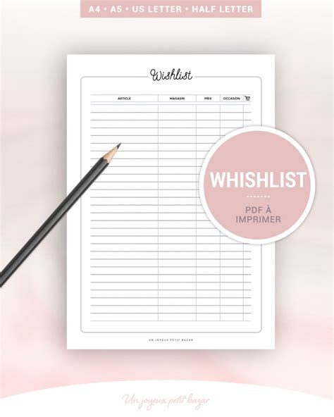 Wishlist à Imprimer Pour Planifier Ses Listes De Shopping Idées De