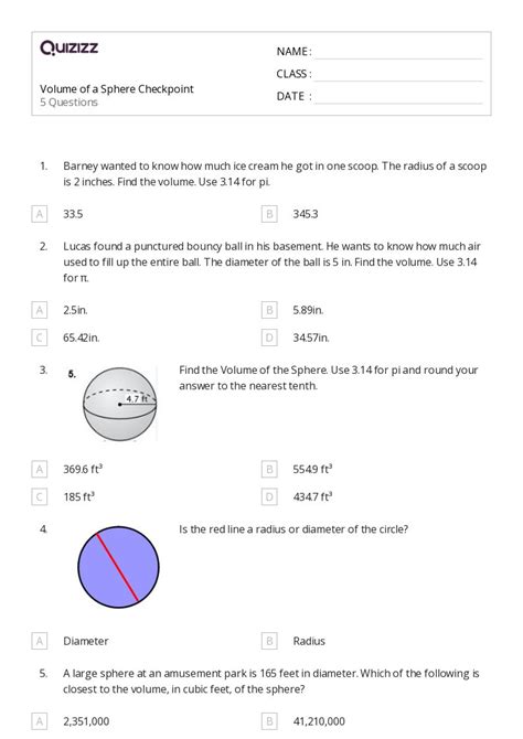 Volume Of A Sphere Worksheets For Th Class On Quizizz Free