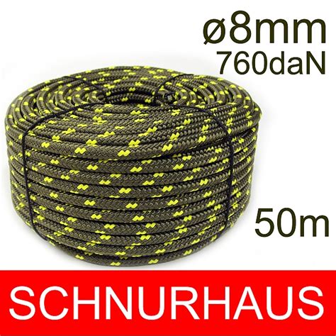 8mm PP 760daN Reepschnur 50m Oliv Gelb Oliv SCHNURHAUS Onlineshop