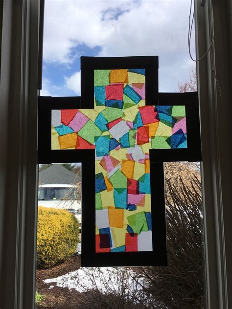 Stained Glass Cross Made With Tissue Paper And Contact Paper Easter