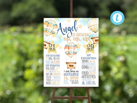 EDITABLE Hot Air Balloon Birthday Board Growing Up Up Up Board