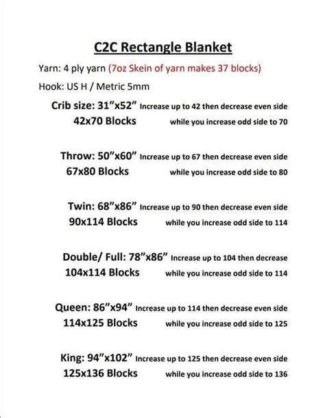 C2c Rectangle Blanket Measurements C2c Crochet Blanket Crochet
