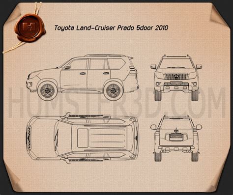 Toyota Land Cruiser Prado 5 Door 2010 Blueprint Hum3d