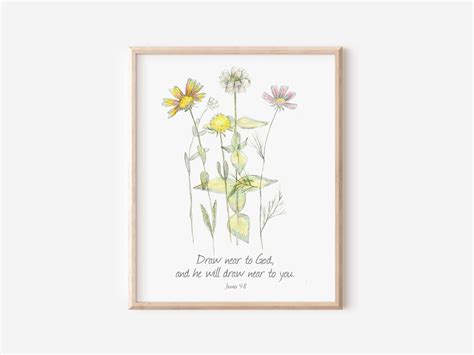 Scripture James 4 Bible Verse Draw Near to God Wildflowers Watercolor