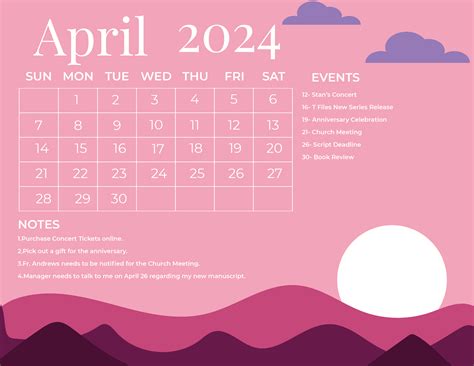 April 2024 Calendar Printable Cute - Nani Philipa