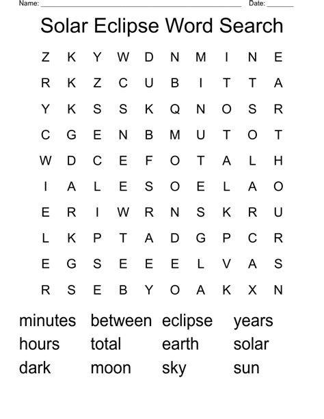 Solar Eclipse Word Search Wordmint