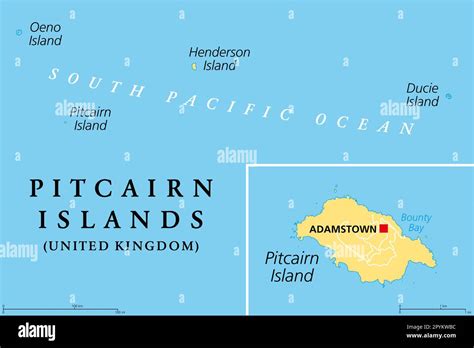 Pitcairn Islands, a British Overseas Territory, political map. Pitcairn ...