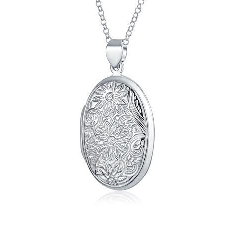 Vintage Style Embossed Sunflower Photo Oval Lockets For Women That Hold