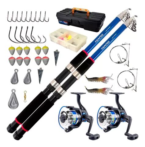 Kit Pesca Duplo Praia Cost O Vara M Molinete Acess Rios Cor Azul