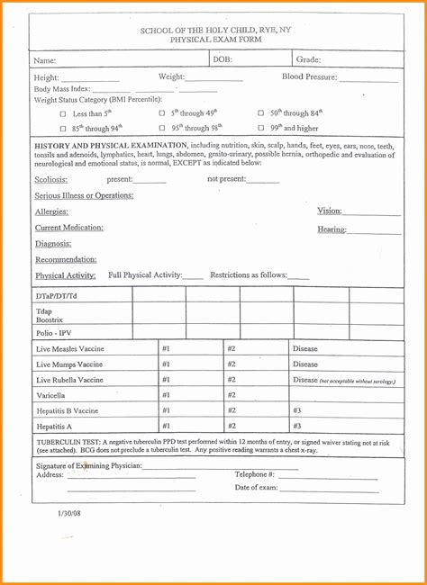 Free Printable Basic Physical Exam Form Pdf